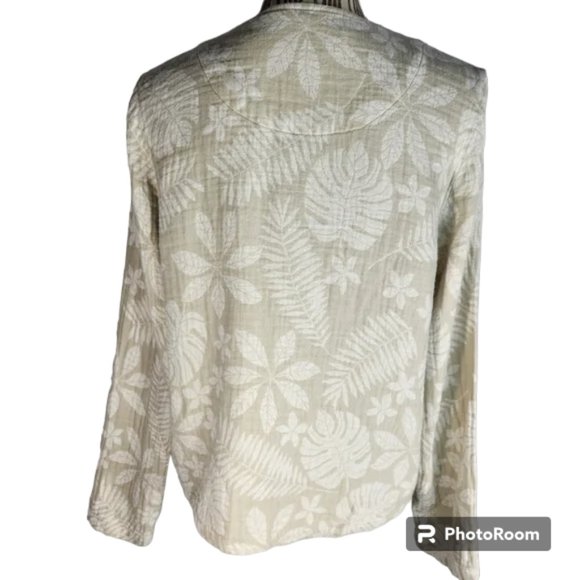 Tahari Beige & White Floral Print Open Front Jacket w/Pockets Size Large - Picture 8 of 10